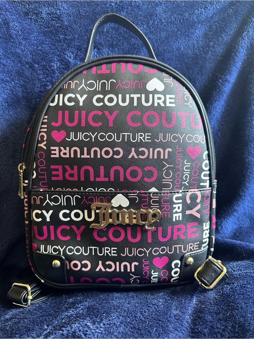 Juicy Couture Rosie Word Play Mini Backpack Black Pink Gothic Logo Bag